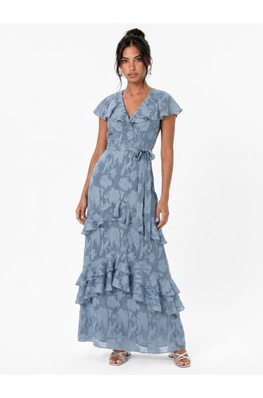 Anaya With Love Recycled Opal Blue Floral Burnout Cape Detail Maxi Dress