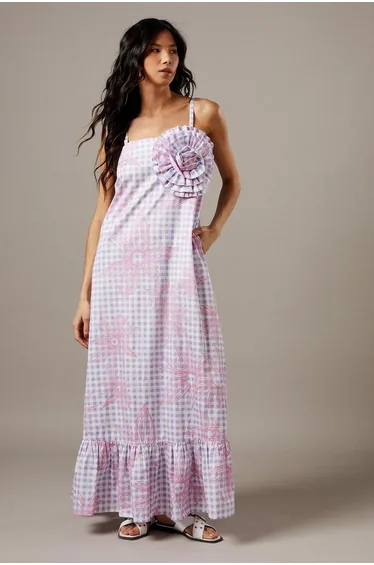 Runway 1.8.1.8 Gingham Corsage Maxi Dress