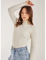 Soft Knit Wide Rib Roll Neck Top - 2
