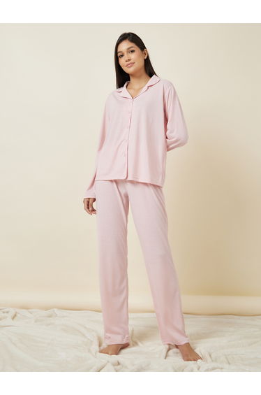 Long Sleeve Jersey Button Through Shirt and Pyjama Set