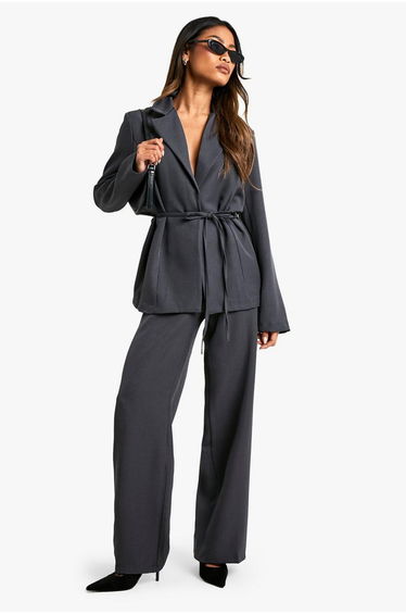 Marl Tailored Straight Leg Trouser - charcoal