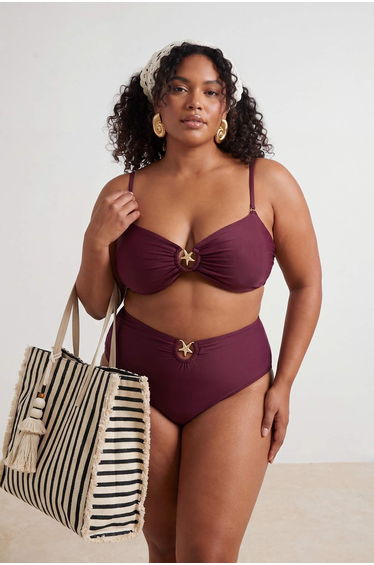 Plum High Waist Accessory Detail Plus Size Bikini Bottom
