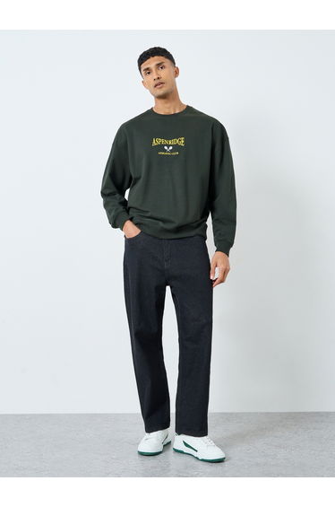 Dark Green Embroidered Oversized Sweatshirt