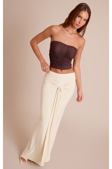 Cream Slinky Knot Detail Maxi Skirt