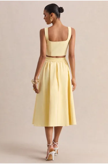 Caprielle | Lemon Scoop-Neck Crop-Top With Corsage Detailing