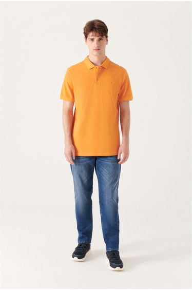 Men's Orange 100% Cotton Cool Keeping Standard Fit Regular Cut Polo Neck T-shirt