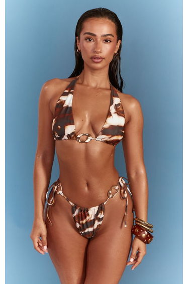 Chocolate Tie Dye Print Tie Side Bikini Bottoms