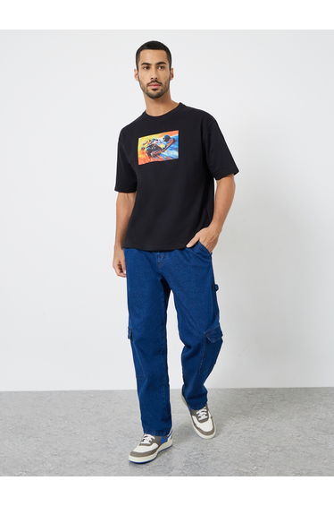 Men Black Graphic Print Oversized T-Shirt