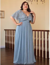 Leely Plus Women's Elegant V Neck Cloak Sleeve Party Dresses - 4