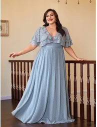 Leely Plus Women's Elegant V Neck Cloak Sleeve Party Dresses - 3