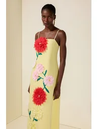 3D Flower Sleeveless Backless Midi Dress - 3