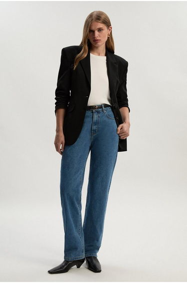 Rigid Denim High Rise Straight Leg Jean