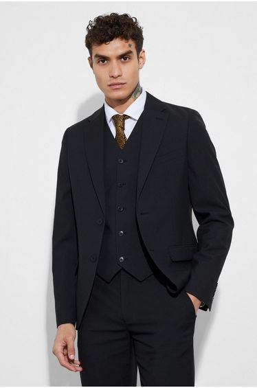 Slim Single Breasted Suit Jacket - black