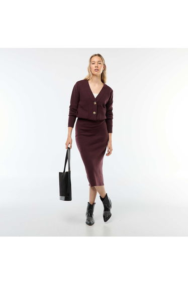 Ottoman Knit Midi Skirt Brown