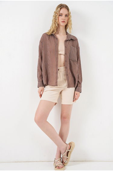 BDART Oversized Striped Long Sleeve Shirt with Pocket