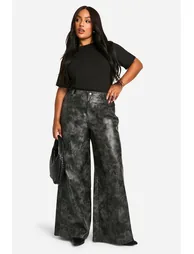 Plus Washed Faux Leather Wide Leg Trouser