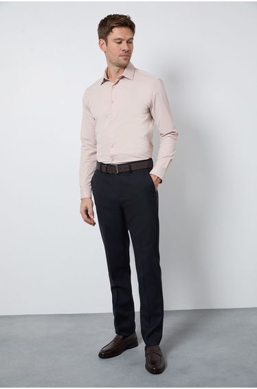 Beige Easy Iron Slim Fit Long Sleeve Shirt