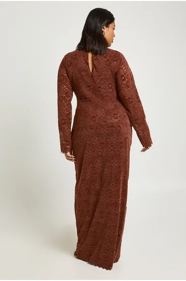 Plus Premium Lace Maxi Skirt - chocolate