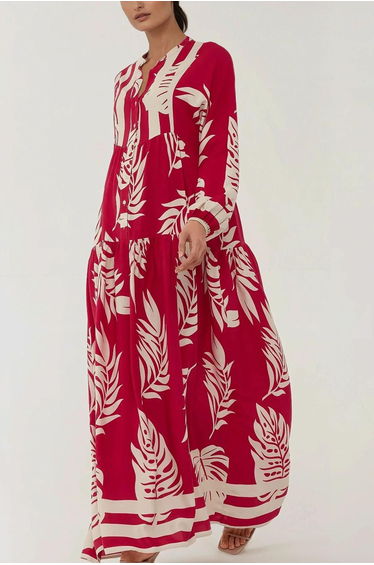 Printed Long Sleeve Viscose Maxi Dress