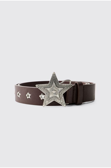 PU Star Buckle Belt - brown
