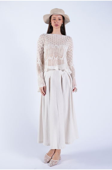 Vanilla Kayık Collar Hole Openwork Spanish Sleeve Crop Knitwear Blouse