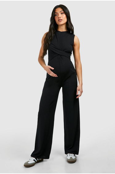 Maternity Rib Sleeveless Knot Detail Lounge Jumpsuit - black
