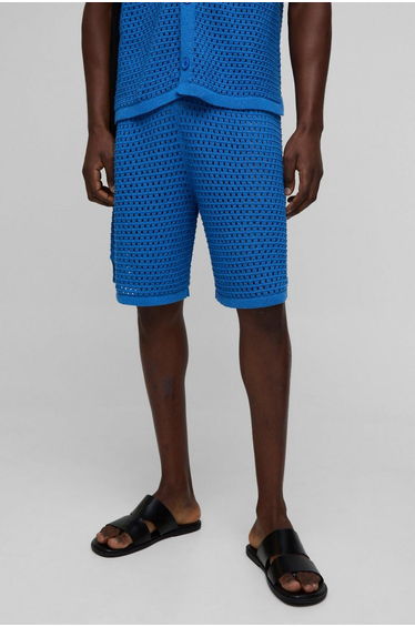 Relaxed Fit Open Stitch Basketball Knitted Shorts - cobalt