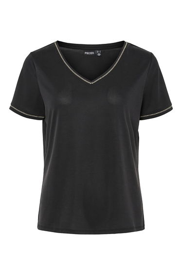 Short Sleeve V-Neck Silver Detail T-Shirt