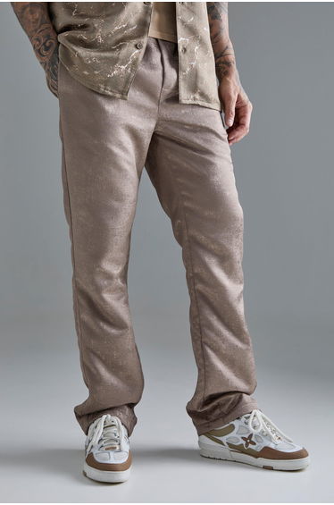 Elasticated Waist Slim Gusset Texture Trouser - taupe