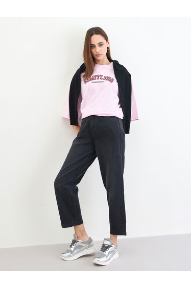 Pink Oversized Slogan Print T-Shirt