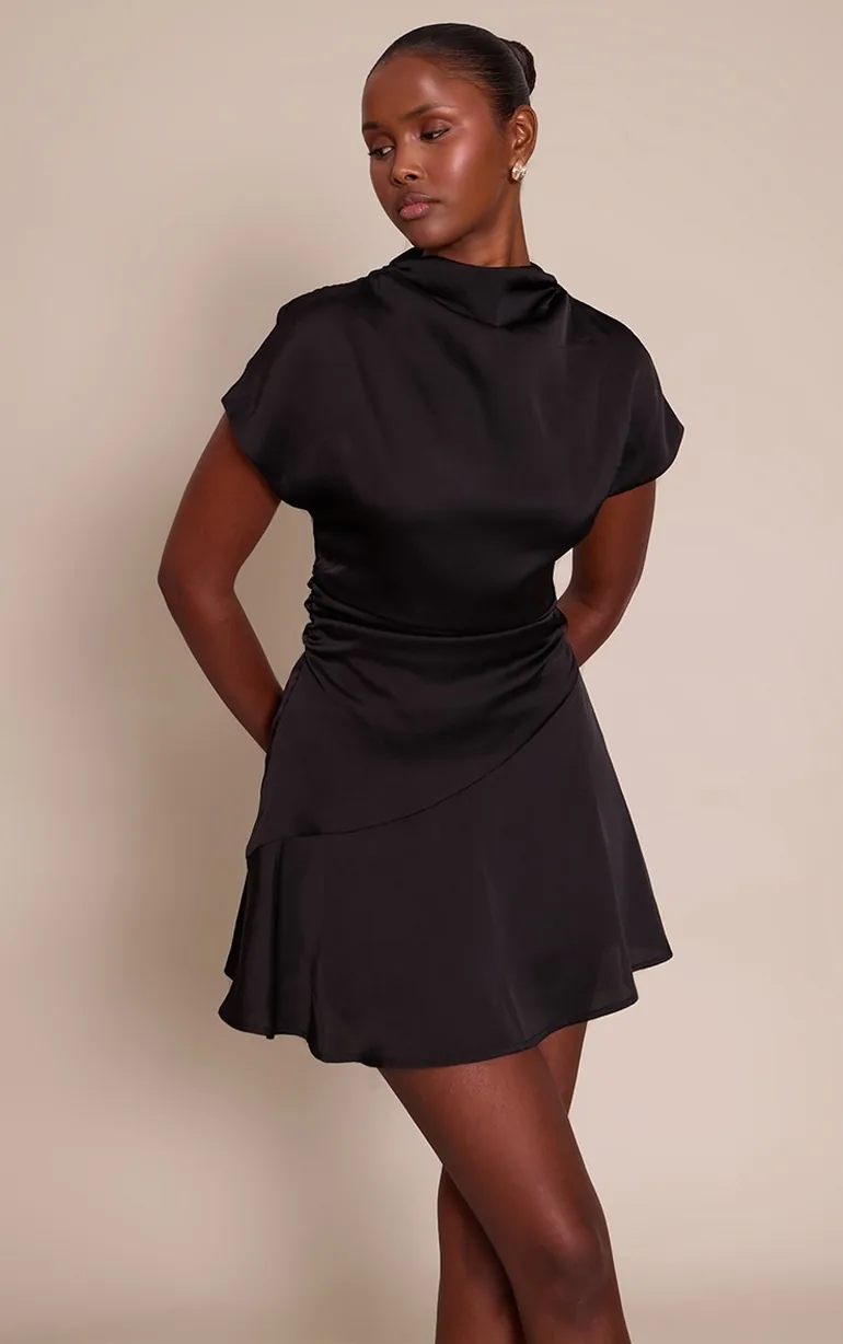 black mini dress with cap sleeves Chaser Dartmouth Mini Dress Black Ribbed Scoop Neck Cap Sleeve Dress