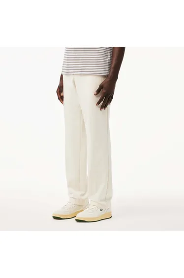 Men's Lacoste Straight-Fit Badge Detail Suit Pants in Cream