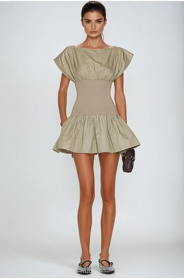 Amery Ruch Ruffle Deconstruct Mini Dress In Khaki
