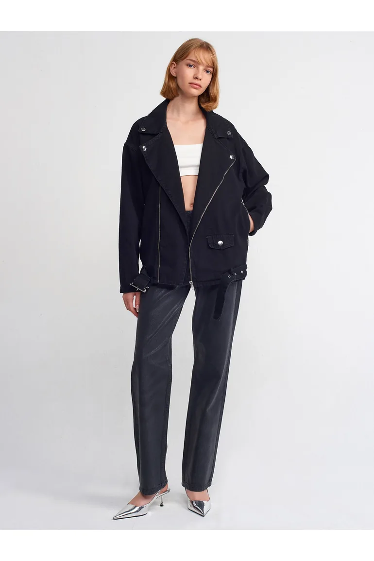Long Biker Jacket-Black