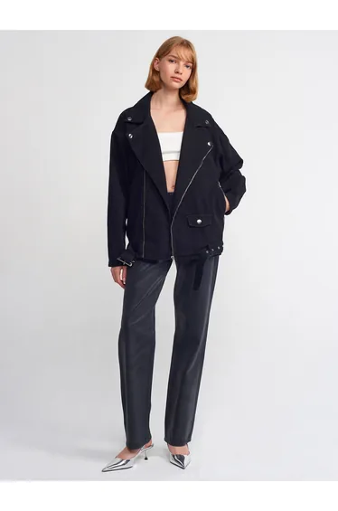 Long Biker Jacket-Black