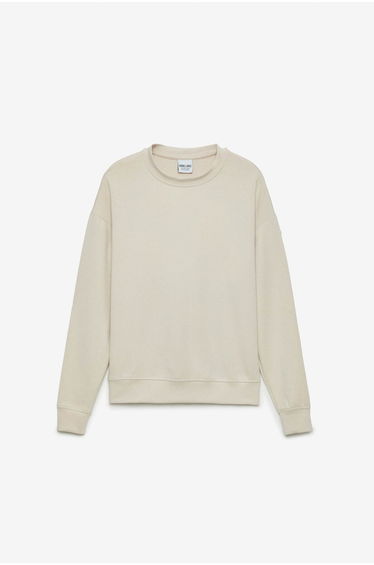Marigona Women's Knitted Round Neck Comfort Fit Vanilla Sweatshirt