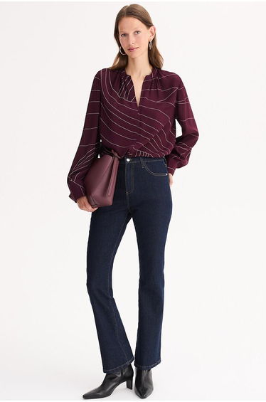 Graphic Print Blouse with Grandad Collar