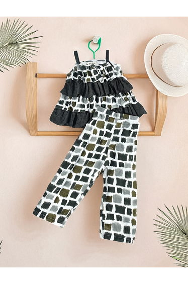 Printed Layered Strappy Top and Pants Set