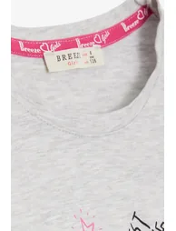 Girls' T-shirt with Colorful Text Print, Dream Theme, Light Grey Melange (Ages 5-10) - 2