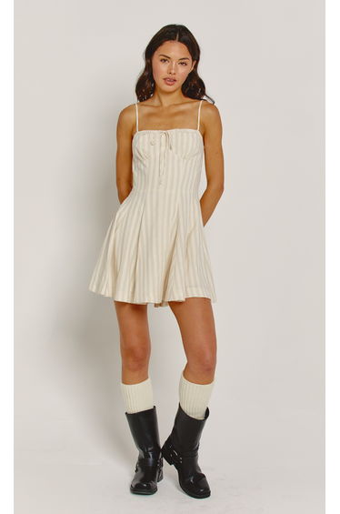 Cream Linen Stripe Mini Dress