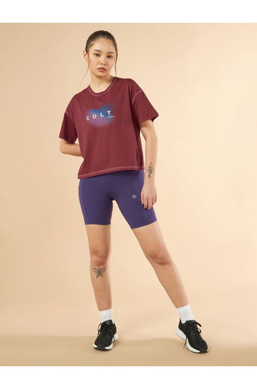 Women Maroon Spirit Graphic Boxy Crop T-Shirt