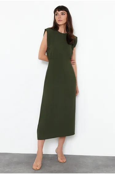 Khaki A-line Woven Dress