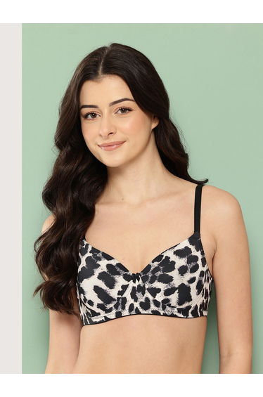 Black Printed Lightly Padded Non Wired T-Shirt Bra