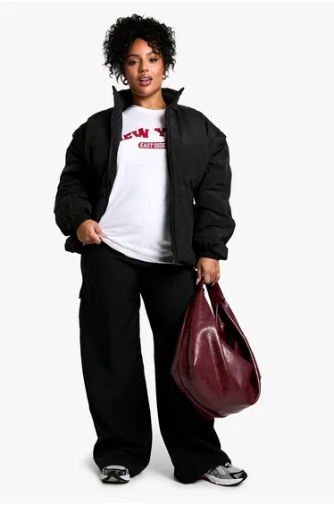 Plus Synched Waist Puffer Jacket - black