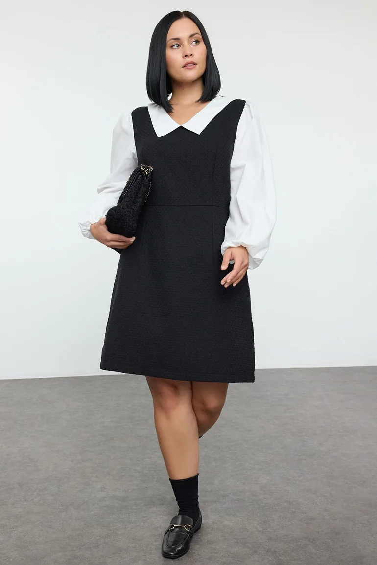 rosewe black dresses Final Sale Plus Size Collar Button Up Dress in Black and White Floral Print main image 0