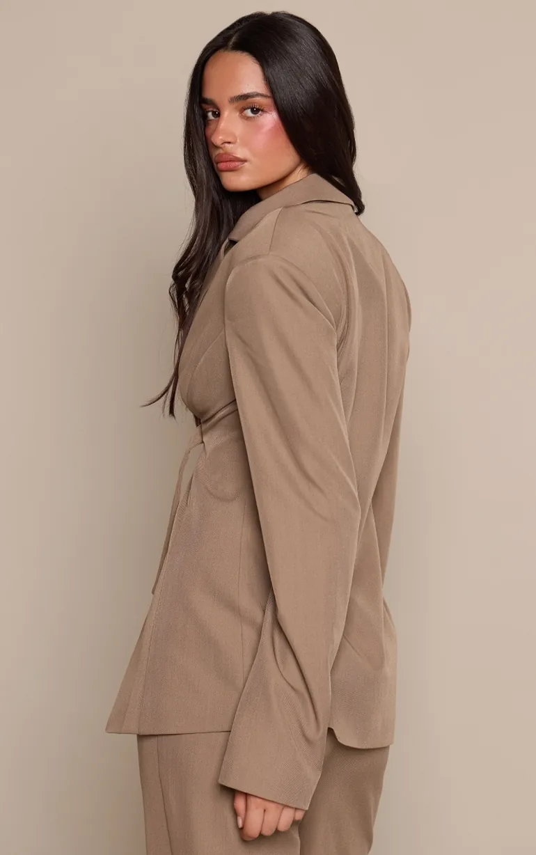 Taupe Front Buckle Cinched Blazer - 2