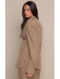 Taupe Front Buckle Cinched Blazer - 2