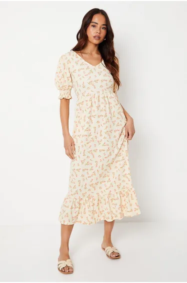 Petite Ivory Ditsy Tiered Midi Dress
