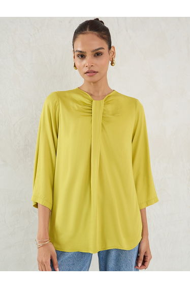 Solid Regular Fit Pleated Detail Top