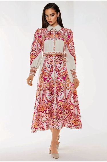 Printed Long Midaxi Dress with Belt